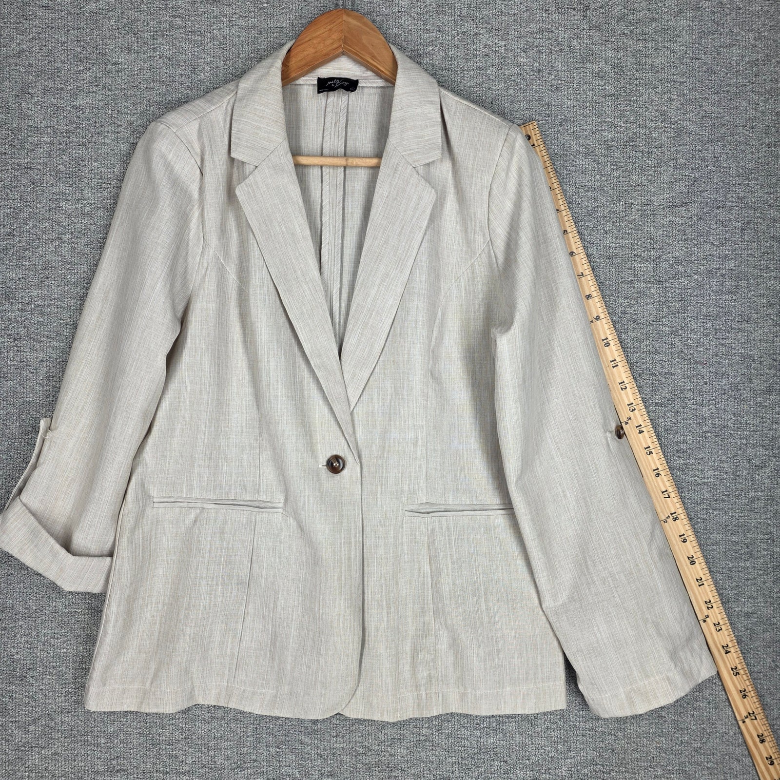 Milk & Honey Textured Rollsleeve Casual Blazer Cream Women’s Large — image 5 of 8